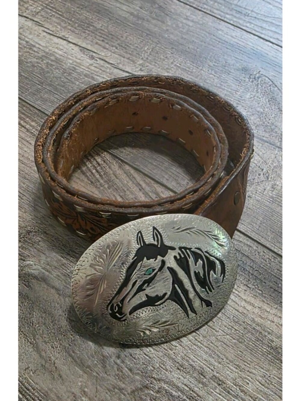 Vtg Wil-Aren Originals Western Turquois Inlay Horse Head Belt buckle Handmade